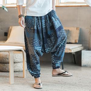 Survêtements pour hommes Sarouel pour hommes Drop Crotch Poches Joggers Imprimer Pantalon décontracté pour hommes Lâche Hip Hop Baggy Boho Coton Lin Pantalon large 221122