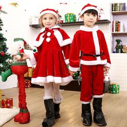 Tracksuits voor heren heren kinderen kind kerstcosplay kerstman Claus kostuum baby x-mas outfit 3/4 stuk set jurk/broek tops hoed mantel riem