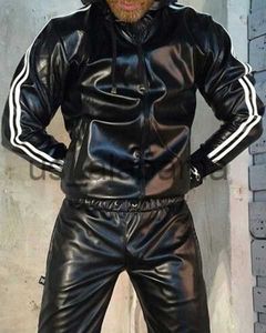 Survêtements pour hommes Veste en cuir brillant pour hommes Veste à capuche Jogging Costume Sportswear x0907