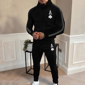 Survêtements pour hommes Hommes Printemps Automne Loisirs Costumes Sports Capuche Zipper Manteau Couture Petit Pied Pantalon Poker Imprimé Street