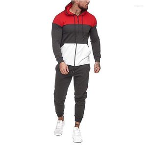 Heren tracksuits heren heren mannen met lange mouwen broekpak outfit kleur bijpassende strakke sportset rits set zipper elastische hoodie broek val outfits