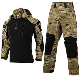 Survêtements pour hommes Multiples poches pour hommes Armée Combat Paintball Chemise Cargo Pantalon Ensemble Uniforme Mâle Militaire Camouflage Tactique À Capuchon