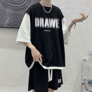 Suissiles de survêtement masculins T-shirts en parchards Chorts 2 pièces Set Summer Tracksuit Korean Harajuku High Street Clothing Streetwear Mens Courte 230421