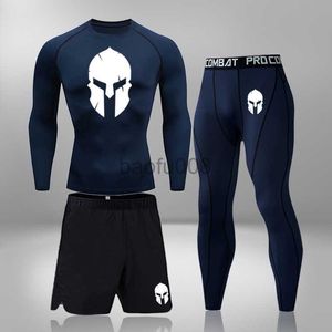 Trainingspakken voor heren Hardloopset voor heren Gym Legging Thermisch ondergoed Compressie Fitness MMA Rashguard Mannelijk Sneldrogend Panty Trainingspak 3 Pct J230531