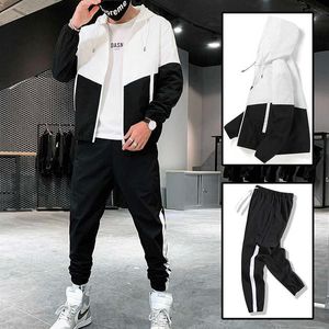 Tracksuits voor heren heren sets 2022 Koreaanse stijl 2 -delige sets kleding patchwork hiphop casual heren streetwear fitness mannelijke tracksuit dropshipping g220927