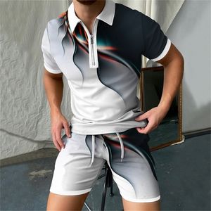 Survêtements pour hommes Ensembles pour hommes Impression 3D de foudre de couleur Polo d'été à manches courtes Shorts Costume Mode zipper Polo deux pièces 220914