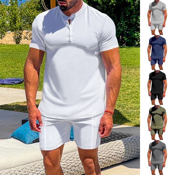 Survêtements pour hommes shorts à manches courtes pour hommes boutique ensemble de deux pièces de couleur unie Henry veste sport costume élastique en gros 230721