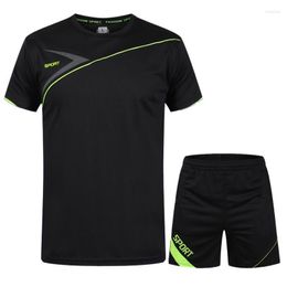 Chándales para hombre, camiseta de manga corta para hombre, traje de verano, Jersey fino y pantalones, conjunto de dos piezas de engorde de talla grande, Fitness para correr