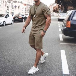 Chándales para hombres Ropa deportiva para hombres Camiseta de manga corta de algodón casual Traje de 2 piezas 2023 Ropa deportiva de verano ropa suelta para hombres Z230719