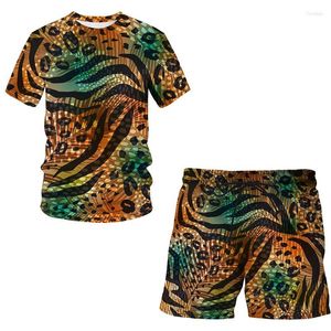 Chándales para hombres Verano para hombres 2022 Estampado de leopardo Patrón de traje 3D Camiseta Manga corta Pantalones cortos casuales Hombres / Mujeres Ropa de calle