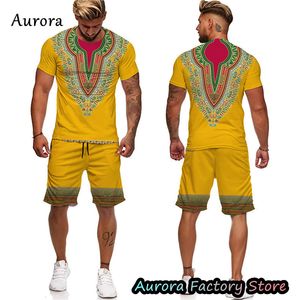 Survêtements pour hommes Survêtement d'été africain Dashiki pour hommes Ensemble de shorts et t-shirts imprimés ethniques vintage Tenue surdimensionnée Vêtements de plein air Streetwear 230518