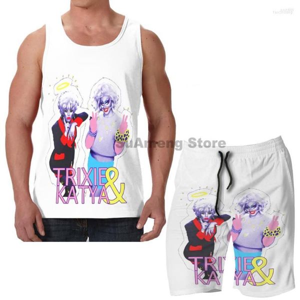 Hommes Survêtements Hommes D'été Décontracté Drôle Imprimer Hommes Débardeurs Femmes Trixie Katya Show Board Shorts De Plage Ensembles Fitness Sans Manches