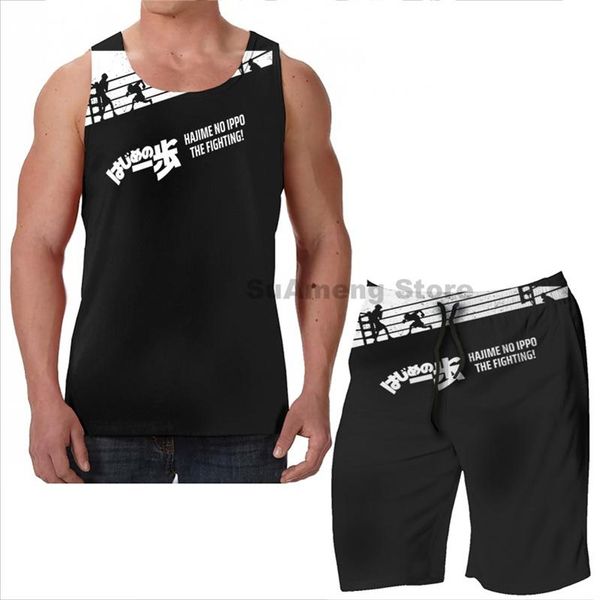 Parcours masculin Sesuits masculins Funny Print Men Tops Tops Femme Hajime No ippo Final Blow Beach Shorts sets Fitness Vest