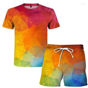 Tracksuits voor heren heren zomer geometrisch patroon sportkledingpak korte mouwen t-shirt 2 shorts mode casual