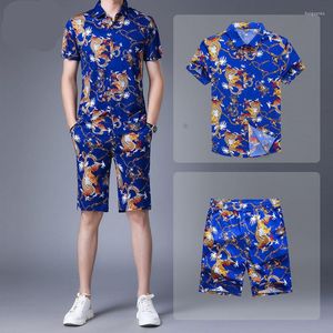 Survêtements pour hommes Hommes Summer Rafraîchissant Chemise à manches courtes Ensemble 3D Tiger Print Blue Shorts 2 pièces Mode Casual Beach Vêtements