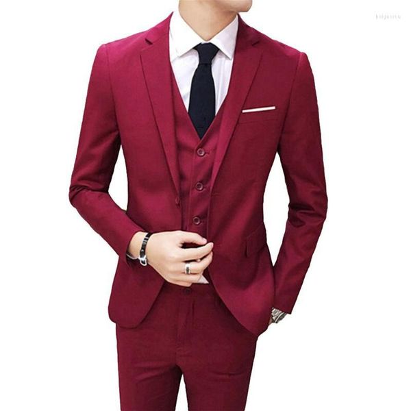 Chándales de hombre de tres piezas de talla grande para hombre de negocios de boda traje Formal chaleco Blazer pantalones conjunto asiático