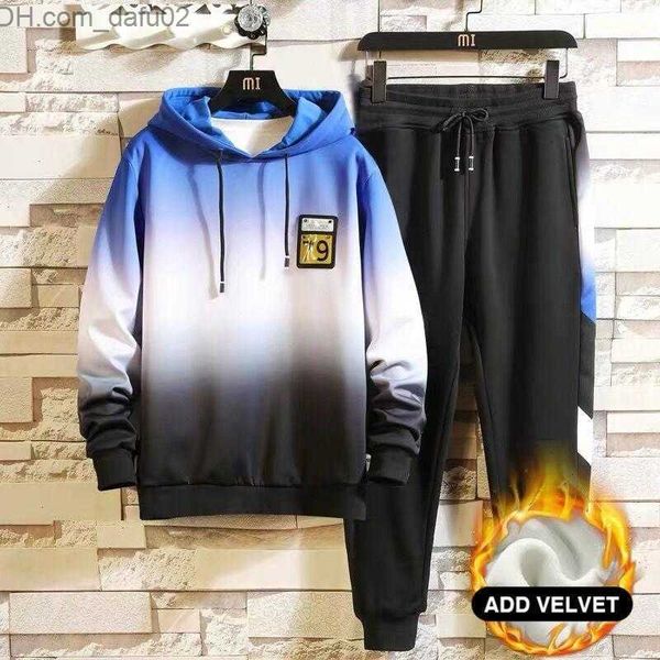 Survêtements pour hommes Survêtements pour hommes Ensembles pour hommes Hiver Plus Survêtement à capuche en velours Marque de mode Homme Sweats + Pantalons de survêtement Jogging Sports Suit Z230725