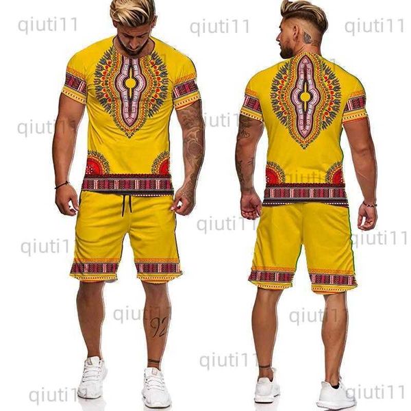 Survêtements pour hommes Survêtements pour hommes Été 3D Africain Imprimer Casual Hommes Shorts Costumes Couple Tenues Style Vintage T-shirts Homme / Femme Survêtement 2 Pièces SetMen T230321