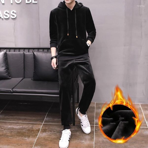 Survêtements pour hommes Hommes d'hiver Hommes Polaire Doublure Joggers Sweat-shirt Ensemble Casual Sweats à capuche Survêtement Velvet Couple Deux pièces Pantalon long