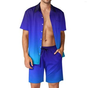 Heren Trainingspakken Mannen Sets Zwart Indigo tot Aqua Blauw Casual Shirt Set Retro Strand Shorts Zomer Grafische Pak 2 Stuk Kleding Plus Size