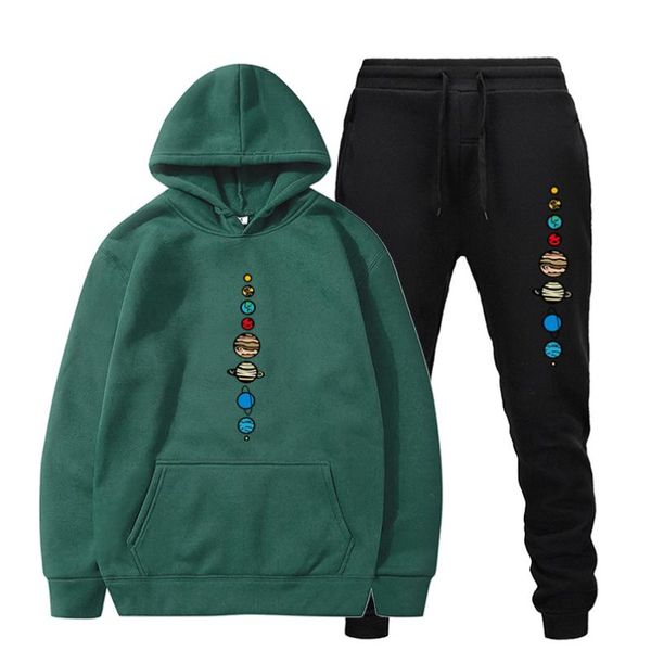 Survêtements pour hommes Ensembles pour hommes Sweats à capuche et pantalons 2022 Sportswear Solar System Stars Sky Print Fleece Pull Joggers Sweatpants Suit Casual Trac