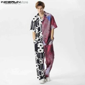 Suisses de survêtement masculines Ensembles pour hommes Patchwork Patchwork Aboul lâche Pantalon de chemise à manches courtes deux pièces Streetwear 2024 Fashion Mens Cleits L240320