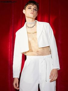Heren tracksuits Men Sets Solid Color Open Stitch Lange Mouw Crop Blazer Lace Up Shorts 2pcs Streetwear 2023 Fashion Casual Suitsmen '