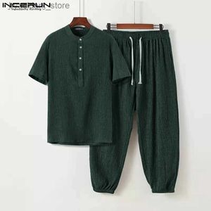 Trainingspakken voor heren Effen vintage opstaande kraag shirt met korte mouwen broek 2 stuks streetwear 2023 Chinese stijl heren casual pakken S-5XL L240320