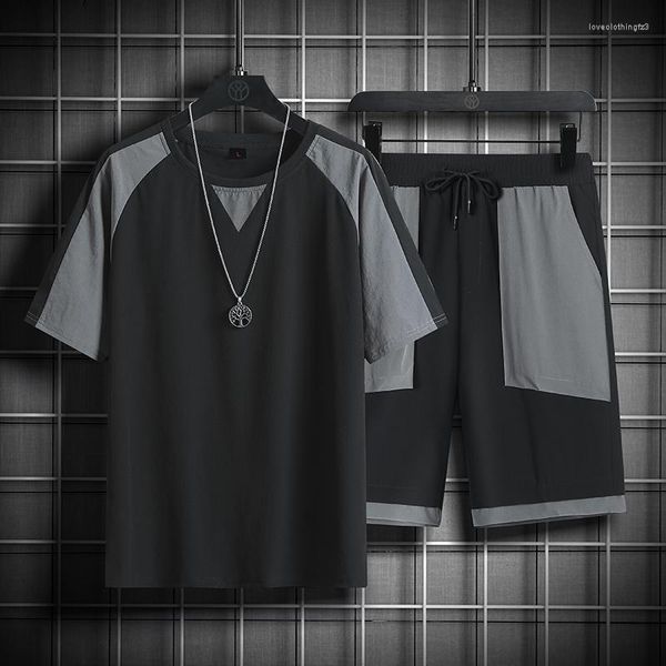 Survêtements pour hommes Hommes Ensembles Été Casual Harajuku Survêtement Patchwork 2023 Hip Hop Streetwear Sweat Suit T-shirt Shorts Outfit Vêtements