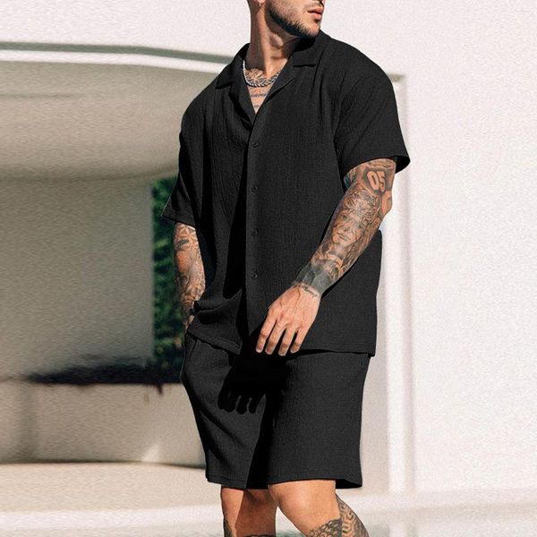 Sombriz de canciones para hombres Juntos de camisa para hombres Rayas sólidas de manga corta Manijas de playa de gran tamaño streetwear de verano