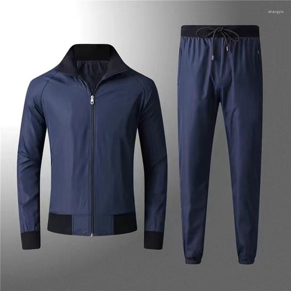 Chándales para hombres Conjuntos de ropa deportiva para hombres Otoño Masculino Casual Chándal 2 piezas Chaqueta Pantalones Conjunto Fino Poliéster Impermeable Caballo Cortavientos