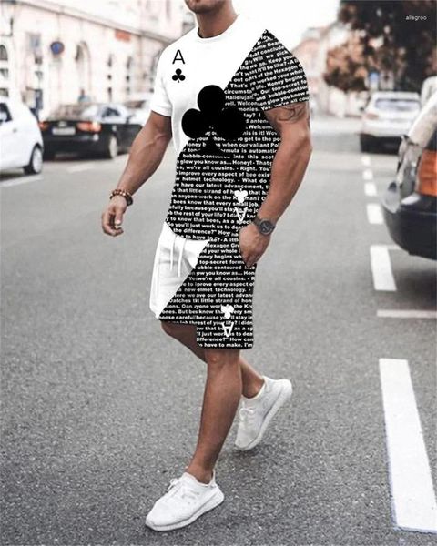 Survêtements pour hommes Hommes Costume T-shirt à manches courtes 3D Spades Imprimer O-Cou Sportswear Tone Ace Casual Surdimensionné 2pcs Shorts Sweat-shirt respirant