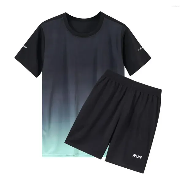 Survêtements pour hommes Hommes Summer Fitness Vêtements Casual Sport Outfit Set avec O-Cou Tops à manches courtes Taille élastique Short à jambes larges Ice