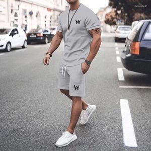 Tracksuits voor heren Men Summer Outfits 2 -delige sets mode mode korte mouw spier T -shirts en shorts strandset sporttracksuit voor