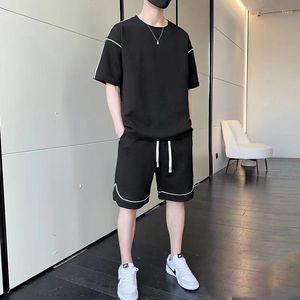 Survêtements pour hommes Hommes D'été À Manches Courtes T-Shirt Shorts Deux Pièces Ensembles Casaul Style Japonais Tendance Solide Jacquard Costume Hommes Vêtements