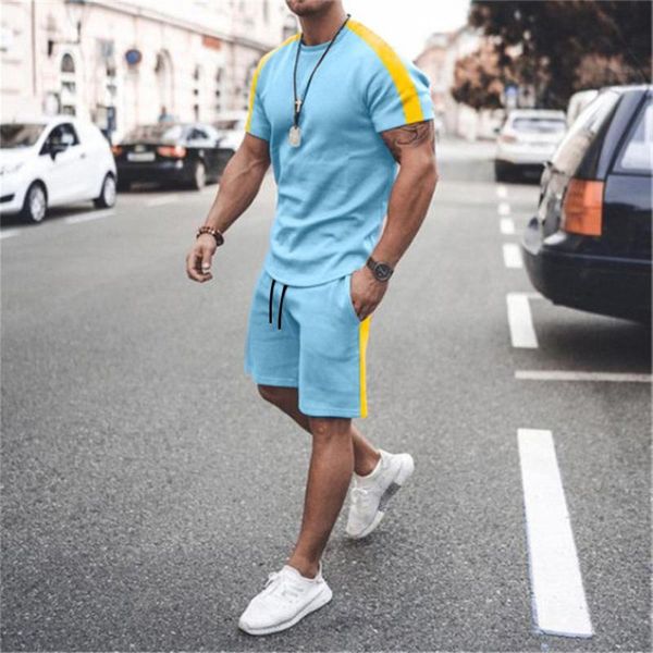 Chándales de hombre Camiseta de manga corta y pantalones cortos de verano para hombre Conjuntos de 2 piezas Chándal de gran tamaño Ropa de calle Ropa deportiva suelta Camiseta de tendencia de cuello redondo