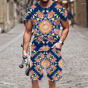 Survêtements pour hommes Ensembles de survêtement d'été pour hommes Mode Costume à motif floral rétro Impression 3D T-shirt à manches courtes surdimensionné Short de bain 2 pièces