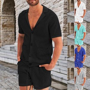 Survêtements pour hommes Hommes Chandail Costumes Hommes Été Personnalité Creux Glace Cool Soie À Manches Courtes Shorts Costume Deux Pièces Grands Navires Suite