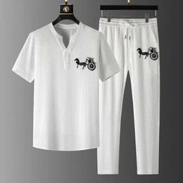 Survêtements pour hommes Hommes T-shirts Pantalons Casual Ensembles pour hommes Sweat-shirt à manches courtes à manches courtes Boutons de cordon Outfit Moletom MasculinoMen's