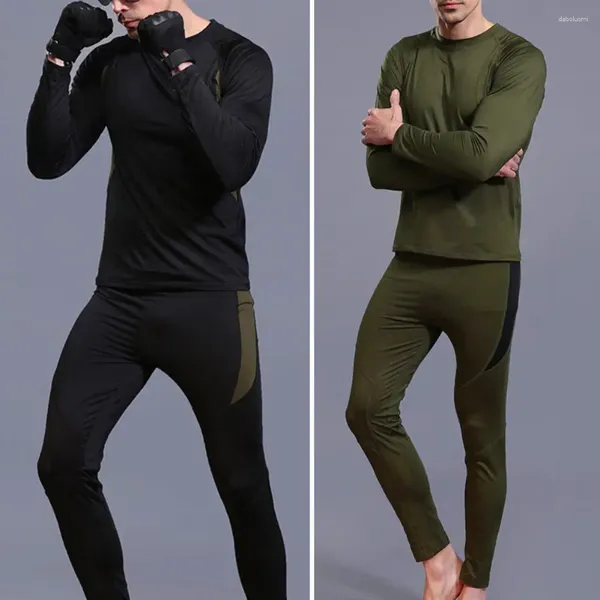 Survêtements pour hommes Hommes Top Pantalon Set Hiver Sous-vêtements thermiques Col rond Pyjamas à manches longues avec coupe ajustée Sports élastiques