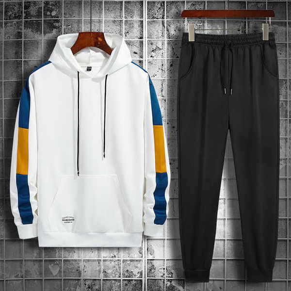 Survêtements pour hommes Hommes Survêtement Jogging Costume Side Splice Sweats à capuche Ensemble Homme Sweat à capuche en polaire Pantalon d'entraînement Deux pièces Ensembles Gym Sportswear Vêtements G221010