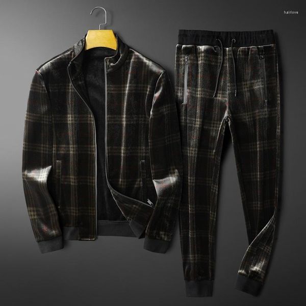 Survêtements pour hommes Hommes Survêtement Corée Automne Hiver Velours Épaissir Coton Lvêtements Ensemble De Luxe Casual Costume De Sport Deux Pièces