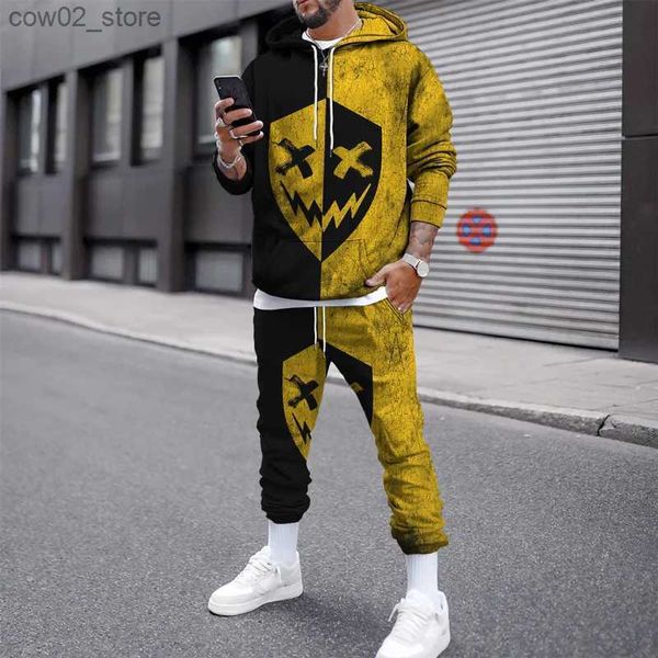 Survêtements pour hommes Hommes Survêtement Set Smile 3D Sweats à capuche imprimés Costumes Jogger Casual Sweashirts Pantalons de survêtement 2 pièces Automne Hiver Hip Hop Homme Vêtements Q230110