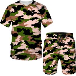 Survêtements pour hommes Hommes Survêtement Tshirt 2 pièces Ensemble 3D Imprimé Guerre Camouflage Vêtements D'été Tenues Mode À Manches Courtes Costume De Sport Casual T