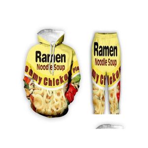 Survêtements Hommes / Femmes Ramen Noodles Soup Funny 3D Print Fashion Crewneck Hip Hop Sweat Et 2 Pcs Set Hoodies Tz07 Drop De Dh0Gv