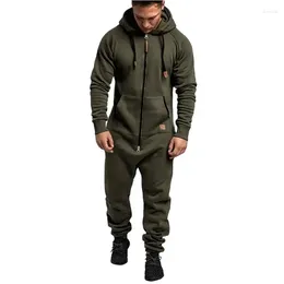 Homens Tracksuits Homens Zipper Meio Aberto Bolsos Duplos Macacão Outono Inverno Manga Longa Com Capuz Macacão Masculino Espessado Calças Lápis Quentes