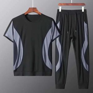 Tracksuits voor heren heren Casual zomerbaan en veldkleding mode elastische t-shirt bijgesneden broek 2-delige set sportkleding Q2405010