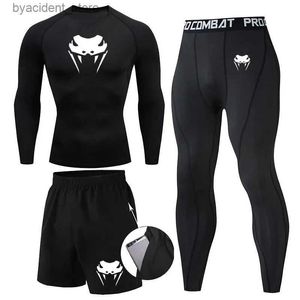 Survêtements pour hommes Ensemble de compression pour hommes MMA T-shirt à manches longues ou à manches courtes Pantalons serrés pour hommes Vêtements de fitness Rashguard Sportswear L240320