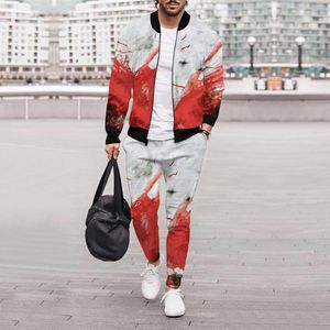 Heren tracksuits heren jurk pakken winter casual straat geweven jasbroek cross oil schilderij geometrische tweedelig set ski -pak mannen