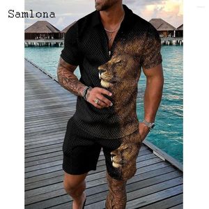 Trainingspakken voor heren Herenmode 3D Leeuw bedrukt trainingspaksets 2024 Zomer Strand Tweedelige set Heren Outdoor Casual Straat Co-ords 2 STUKS Outfits